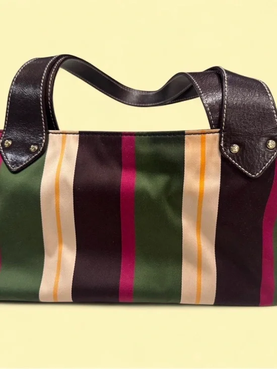 VINTAGE 2002 Kate Spade Westbury bag multicolored stripe with brown leather - Picture 4 of 8